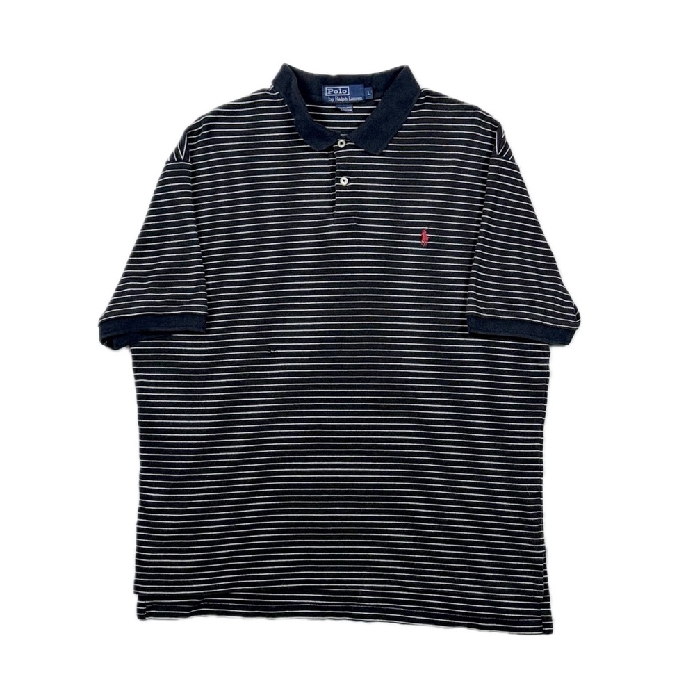 Polo Ralph Lauren 100% cotton Black White Stripe red pony Polo shirt Men’s Large